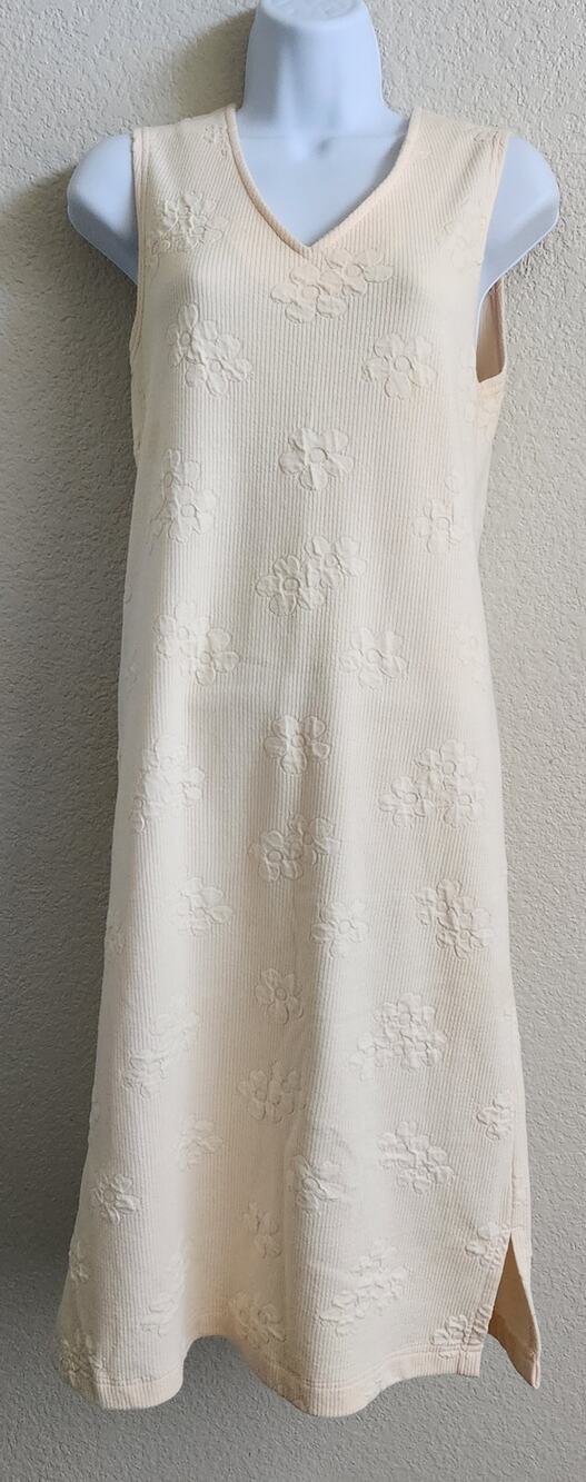 Cypress Cream Beige Ribbed Knit Raised Flower Sheath Dress Small Lightweight